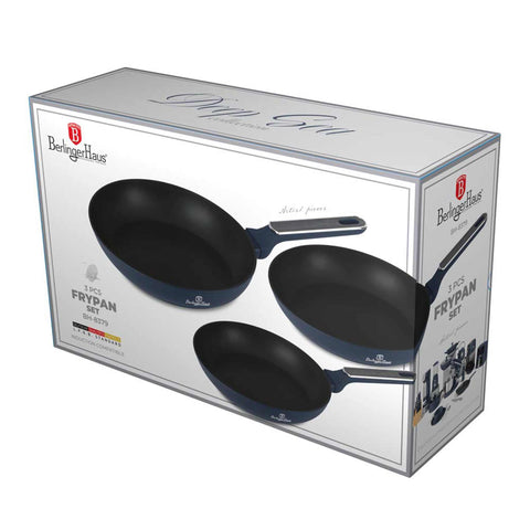  BH/8379, juego de 3 sartenes, azul mate, madera gris, juego de 3 sartenes a., nuevo diseño de mango, sartén, juego de sartenes, sartén, juego de sartenes, utensilios de cocina, cocina, sartenes, juego de sartenes