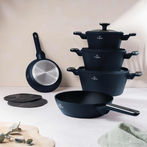  BH/8381, juego de utensilios de cocina de 10 piezas, azul mate, madera gris, juego de utensilios de cocina de 10 piezas c., nuevo diseño de mango, juego de utensilios de cocina, ollas y sartenes, juego de ollas y sartenes, juego, cocina, utensilios de cocina, ollas y cazuelas