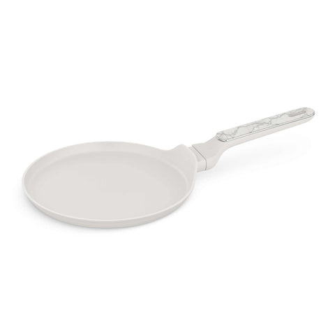 Product image of Pancake pan 25cm. Part of the Sahara Marble Collection . Features: • Material: forged aluminum with non-stick titanPro coating • Pancake pan Ø25*2,2 cm • Color: matt cream, marble REGISTERED DESIGN BY BERLINGER HAUS!. (Studio view). Official Berlinger Haus product, boosted by Promintra sl.
