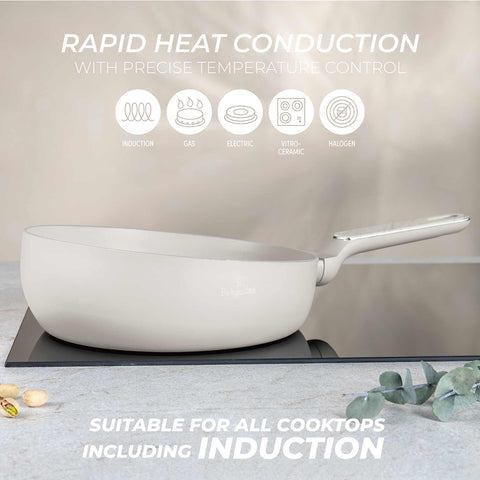  BH/8389, Sartén abatible de 26 cm, color crema mate, mármol, sartén abatible de 26 cm, nuevo diseño de mango, sartén, sartén abatible, sartén, utensilios de cocina, cocina