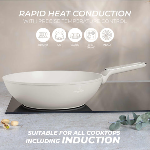  BH/8391, Wok 28cm, Crema Mate, Mármol, Wok de 28 cm, Nuevo diseño de mango, Wok, Batería de cocina, Cocina, Sartenes