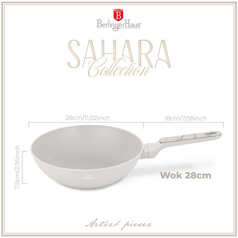 BH/8391, Wok 28cm, Crema Mate, Mármol, Wok de 28 cm, Nuevo diseño de mango, Wok, Batería de cocina, Cocina, Sartenes