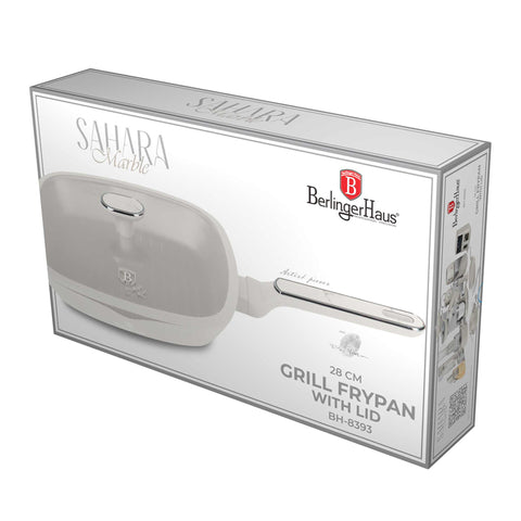  BH/8393, Sartén grill con tapa 28cm, Crema Mate, Mármol, Sartén grill 28 cm con tapa, Nuevo diseño de mango, Sartén, Sartén, Sartén grill, Sartén grill con tapa, Batería de cocina, Cocina, Sartenes