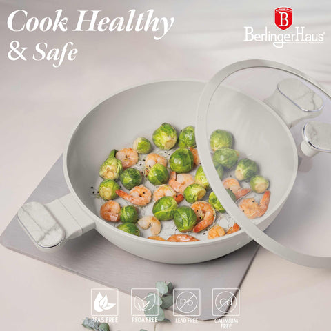  BH/8394, Olla baja con tapa de 28 cm, Crema mate, Mármol, Olla baja de 28 cm, Nuevo diseño de asa, Olla baja, Olla baja con tapa, Olla, Utensilios de cocina, Cocina, Ollas y cazuelas