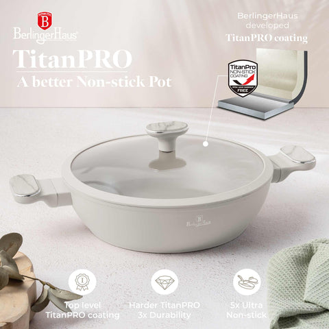  BH/8394, Olla baja con tapa de 28 cm, Crema mate, Mármol, Olla baja de 28 cm, Nuevo diseño de asa, Olla baja, Olla baja con tapa, Olla, Utensilios de cocina, Cocina, Ollas y cazuelas