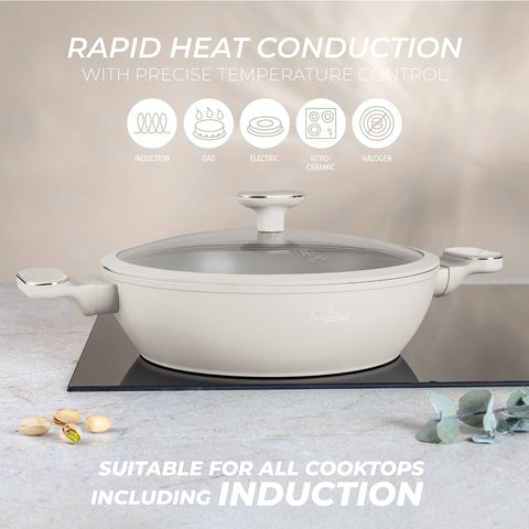  BH/8394, Olla baja con tapa de 28 cm, Crema mate, Mármol, Olla baja de 28 cm, Nuevo diseño de asa, Olla baja, Olla baja con tapa, Olla, Utensilios de cocina, Cocina, Ollas y cazuelas