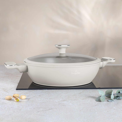  BH/8394, Olla baja con tapa de 28 cm, Crema mate, Mármol, Olla baja de 28 cm, Nuevo diseño de asa, Olla baja, Olla baja con tapa, Olla, Utensilios de cocina, Cocina, Ollas y cazuelas