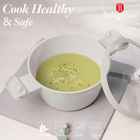  BH/8395, Cacerola con tapa 20cm, Crema Mate, Mármol, Cacerola de 20 cm, Nuevo diseño de mango, Cacerola, Olla, Cacerola con tapa, Batería de cocina, Cocina, Ollas y cazuelas