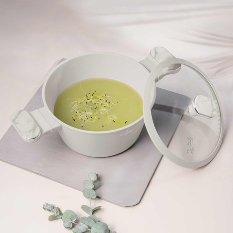  BH/8395, Cacerola con tapa 20cm, Crema Mate, Mármol, Cacerola de 20 cm, Nuevo diseño de mango, Cacerola, Olla, Cacerola con tapa, Batería de cocina, Cocina, Ollas y cazuelas