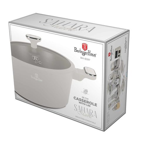  BH/8397, Cacerola con tapa 28cm, Crema Mate, Mármol, Cacerola de 28 cm, Nuevo diseño de mango, Cacerola, Olla, Cacerola con tapa, Batería de cocina, Cocina, Ollas y cazuelas
