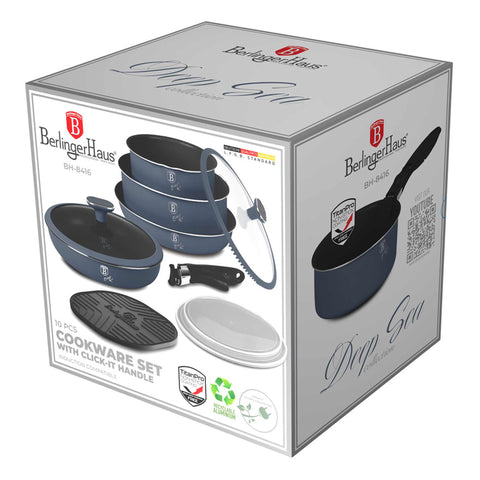 BH/8416, juego de utensilios de cocina de 10 piezas, azul mate, madera gris, juego de utensilios de cocina de 10 piezas a., nuevo diseño de mango, mango de clic, utensilios de cocina inteligentes, juego de utensilios de cocina, ollas y sartenes, juego de ollas y sartenes, juego, clic, cocina, utensilios de cocina, ollas y cazuelas