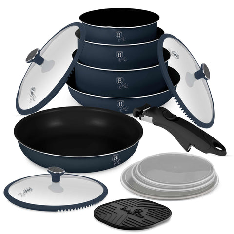  BH/8417, Juego de utensilios de cocina de 13 piezas, Azul mate, Madera gris, Juego de utensilios de cocina de 13 piezas, Nuevo diseño de asa, Asa con cierre a presión, Utensilios de cocina inteligentes, Juego de utensilios de cocina, Ollas y sartenes, Juego de ollas y sartenes, Juego, Cierre a presión, Cocina, Utensilios de cocina, Ollas y cacerolas