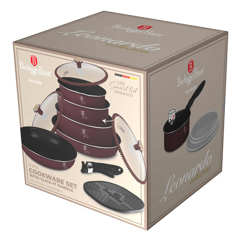  BH/8418, Juego de utensilios de cocina de 13 piezas, Burdeos mate, Madera, Juego de utensilios de cocina de 13 piezas, Nuevo diseño de asa, Asa con cierre a presión, Utensilios de cocina inteligentes, Juego de utensilios de cocina, Ollas y sartenes, Juego de ollas y sartenes, Juego, Cierre a presión, Cocina, Utensilios de cocina, Ollas y cacerolas