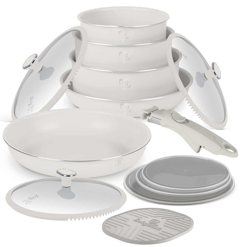  BH/8421, Juego de utensilios de cocina de 13 piezas, Crema mate, Mármol, Juego de utensilios de cocina de 13 piezas, Nuevo diseño de asa, Asa con cierre a presión, Utensilios de cocina inteligentes, Juego de utensilios de cocina, Ollas y sartenes, Juego de ollas y sartenes, Juego, Cierre a presión, Cocina, Utensilios de cocina, Ollas y cacerolas