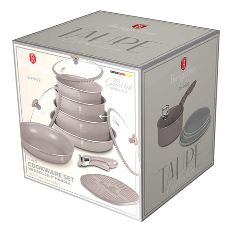 BH/8422, juego de utensilios de cocina de 13 piezas, color topo mate, madera, juego de utensilios de cocina de 13 piezas a., nuevo diseño de mango, mango de clic, utensilios de cocina inteligentes, juego de utensilios de cocina, ollas y sartenes, juego de ollas y sartenes, juego, clic, cocina, utensilios de cocina, ollas y cazuelas