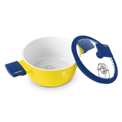 Product image of Mini casserole with lid 14cm. Part of the Minions Collection . Features: • Material: forged aluminum with non-stick titanPro coating • Casserole with lid Ø14 cm • Color: yellow- blue. (Studio view). Official Berlinger Haus product, boosted by Promintra sl.