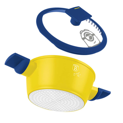 Product image of Mini casserole with lid 14cm. Part of the Minions Collection . Features: • Material: forged aluminum with non-stick titanPro coating • Casserole with lid Ø14 cm • Color: yellow- blue. (Studio view). Official Berlinger Haus product, boosted by Promintra sl.