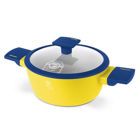 Product image of Mini casserole with lid 20cm. Part of the Minions Collection . Features: • Material: forged aluminum with non-stick titanPro coating • Casserole with lid Ø20 cm • Color: yellow- blue. (Studio view). Official Berlinger Haus product, boosted by Promintra sl.