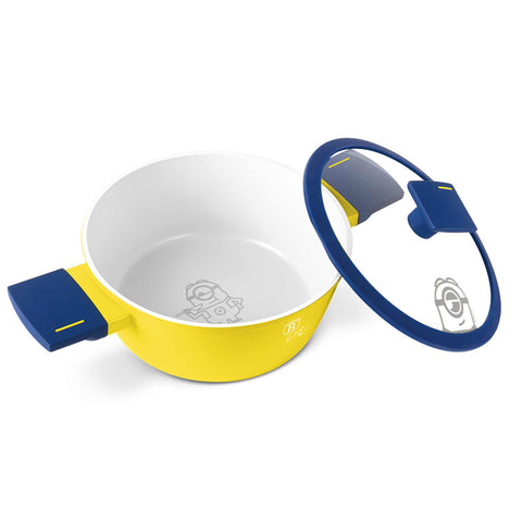 Product image of Mini casserole with lid 20cm. Part of the Minions Collection . Features: • Material: forged aluminum with non-stick titanPro coating • Casserole with lid Ø20 cm • Color: yellow- blue. (Studio view). Official Berlinger Haus product, boosted by Promintra sl.