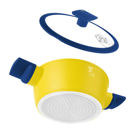 Product image of Mini casserole with lid 20cm. Part of the Minions Collection . Features: • Material: forged aluminum with non-stick titanPro coating • Casserole with lid Ø20 cm • Color: yellow- blue. (Studio view). Official Berlinger Haus product, boosted by Promintra sl.