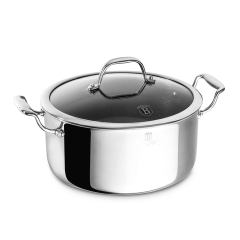 Product image of Casserole with lid 20cm. Part of the Eternal Collection . Features: • Material: stainless steel with laser-cut surface • Size: 20*9,5 cm 2,7L REGISTERED DESIGN BY BERLINGER HAUS!. (Studio view). Official Berlinger Haus product, boosted by Promintra sl.