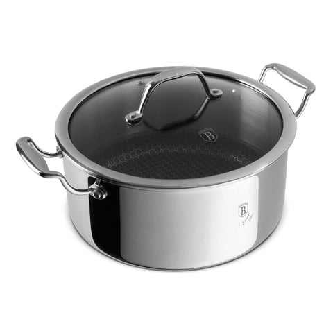 Product image of Casserole with lid 24cm. Part of the Eternal Collection . Features: • Material: stainless steel with laser-cut surface • Size: 24*11,5 cm 4,5L REGISTERED DESIGN BY BERLINGER HAUS!. (Studio view). Official Berlinger Haus product, boosted by Promintra sl.