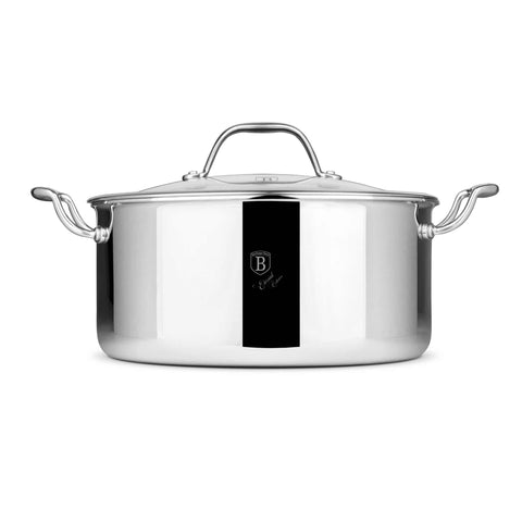 Product image of Casserole with lid 24cm. Part of the Eternal Collection . Features: • Material: stainless steel with laser-cut surface • Size: 24*11,5 cm 4,5L REGISTERED DESIGN BY BERLINGER HAUS!. (Studio view). Official Berlinger Haus product, boosted by Promintra sl.