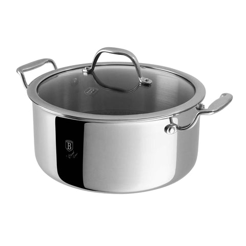 Product image of Casserole with lid 24cm. Part of the Eternal Collection . Features: • Material: stainless steel with laser-cut surface • Size: 24*11,5 cm 4,5L REGISTERED DESIGN BY BERLINGER HAUS!. (Studio view). Official Berlinger Haus product, boosted by Promintra sl.