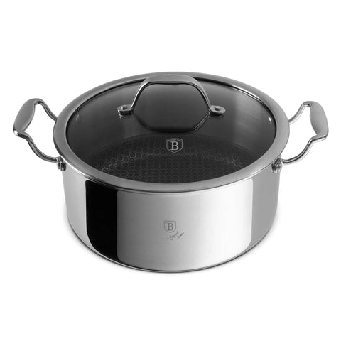 Product image of Casserole with lid 24cm. Part of the Eternal Collection . Features: • Material: stainless steel with laser-cut surface • Size: 24*11,5 cm 4,5L REGISTERED DESIGN BY BERLINGER HAUS!. (Studio view). Official Berlinger Haus product, boosted by Promintra sl.
