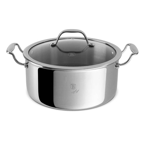 Product image of Casserole with lid 24cm. Part of the Eternal Collection . Features: • Material: stainless steel with laser-cut surface • Size: 24*11,5 cm 4,5L REGISTERED DESIGN BY BERLINGER HAUS!. (Studio view). Official Berlinger Haus product, boosted by Promintra sl.