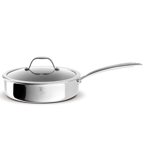 Product image of Deep frypan with lid 24cm. Part of the Eternal Collection . Features: • Material: stainless steel with laser-cut surface • Size: 24*6,5 cm 2,5L REGISTERED DESIGN BY BERLINGER HAUS!. (Studio view). Official Berlinger Haus product, boosted by Promintra sl.