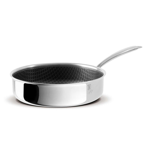 Product image of Deep frypan with lid 24cm. Part of the Eternal Collection . Features: • Material: stainless steel with laser-cut surface • Size: 24*6,5 cm 2,5L REGISTERED DESIGN BY BERLINGER HAUS!. (Studio view). Official Berlinger Haus product, boosted by Promintra sl.