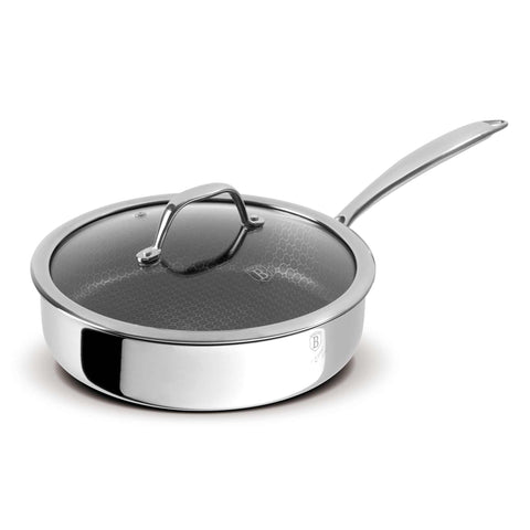 Product image of Deep frypan with lid 24cm. Part of the Eternal Collection . Features: • Material: stainless steel with laser-cut surface • Size: 24*6,5 cm 2,5L REGISTERED DESIGN BY BERLINGER HAUS!. (Studio view). Official Berlinger Haus product, boosted by Promintra sl.