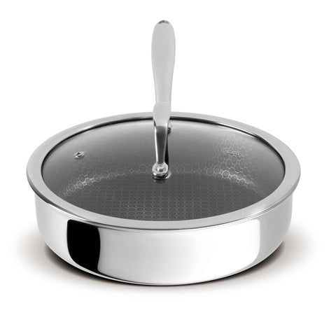 Product image of Deep frypan with lid 24cm. Part of the Eternal Collection . Features: • Material: stainless steel with laser-cut surface • Size: 24*6,5 cm 2,5L REGISTERED DESIGN BY BERLINGER HAUS!. (Studio view). Official Berlinger Haus product, boosted by Promintra sl.