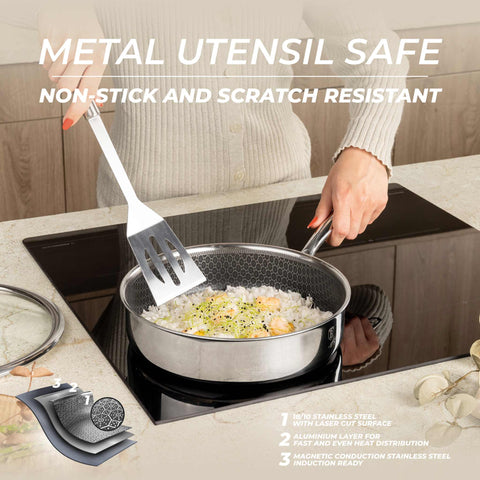 Product image of Deep frypan with lid 24cm. Part of the Eternal Collection . Features: • Material: stainless steel with laser-cut surface • Size: 24*6,5 cm 2,5L REGISTERED DESIGN BY BERLINGER HAUS!. (Studio view). Official Berlinger Haus product, boosted by Promintra sl.