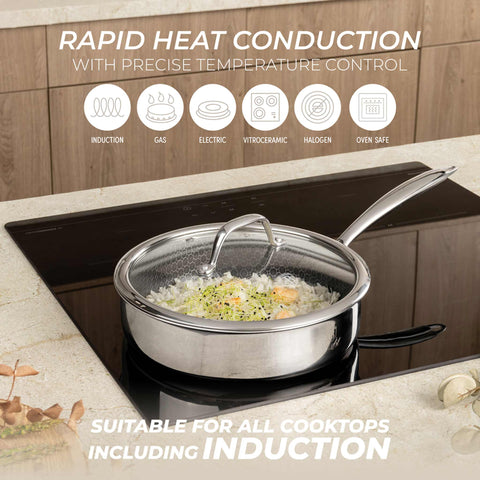 Product image of Deep frypan with lid 24cm. Part of the Eternal Collection . Features: • Material: stainless steel with laser-cut surface • Size: 24*6,5 cm 2,5L REGISTERED DESIGN BY BERLINGER HAUS!. (Studio view). Official Berlinger Haus product, boosted by Promintra sl.