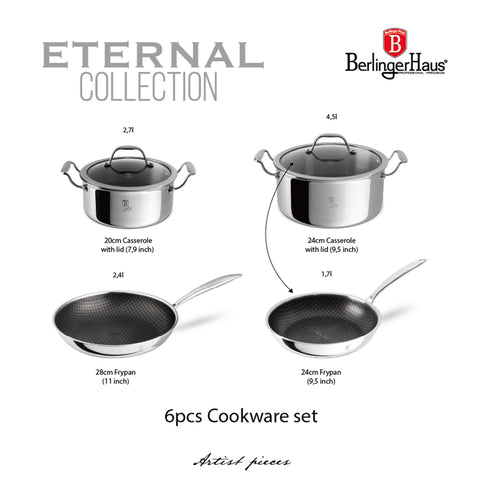 acero inoxidable, BH/8517, BH/8517N, cocina, Cookware Set, cookwareset, Eternal Collection, frypan, juego, juego de ollas y sartenes, juego de utensilios de cocina, juego de utensilios de cocina de 6 piezas, ollas y sartenes, pot, Pots & Cazuelas, utensilios de cocina