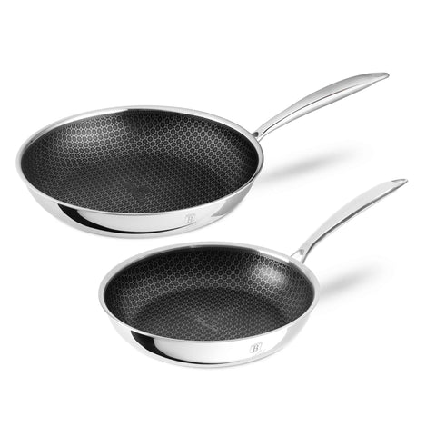 Product image of 2pcs frypan set. Part of the Eternal Collection . Features: • Material: stainless steel with laser-cut surface • Include: • Frypan Ø24*5 cm 1,7L • Frypan Ø28*5,5 cm 2,4L REGISTERED DESIGN BY BERLINGER HAUS!. (Studio view). Official Berlinger Haus product, boosted by Promintra sl.