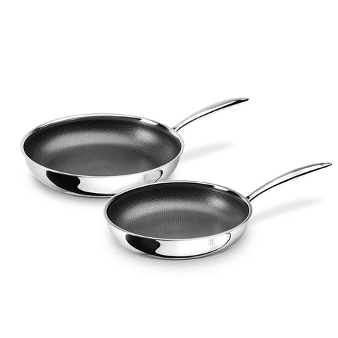 Product image of 2pcs frypan set. Part of the Eternal Collection . Features: • Material: stainless steel with laser-cut surface • Include: • Frypan Ø24*5 cm 1,7L • Frypan Ø28*5,5 cm 2,4L REGISTERED DESIGN BY BERLINGER HAUS!. (Studio view). Official Berlinger Haus product, boosted by Promintra sl.