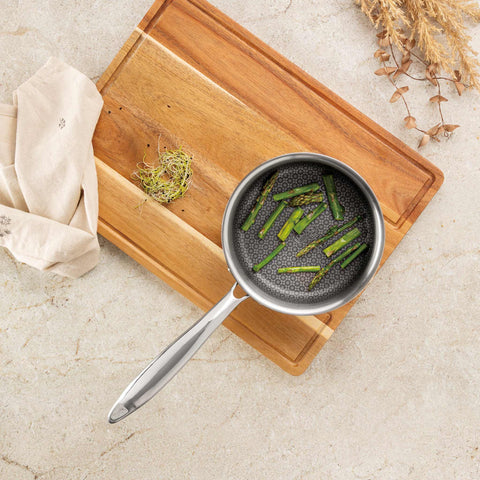 Product image of Sauce pan 16cm. Part of the Eternal Collection . Features: • Material: stainless steel with laser-cut surface • Size: 16*7 cm 1,1L REGISTERED DESIGN BY BERLINGER HAUS!. (Studio view). Official Berlinger Haus product, boosted by Promintra sl.