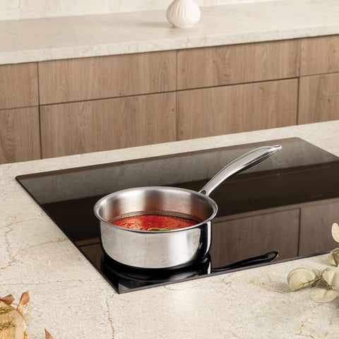 Product image of Sauce pan 16cm. Part of the Eternal Collection . Features: • Material: stainless steel with laser-cut surface • Size: 16*7 cm 1,1L REGISTERED DESIGN BY BERLINGER HAUS!. (Studio view). Official Berlinger Haus product, boosted by Promintra sl.