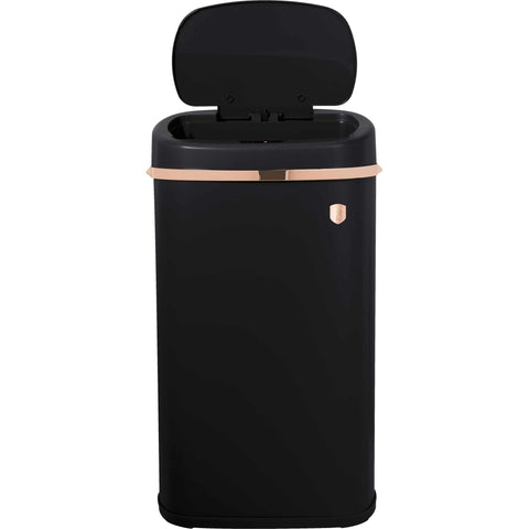 Product image of Sensor bin 58L. Part of the Black Rose Collection . Features: • Material: iron • Size: 67*39,5*28 cm, 58L • Power: 4 pcs AA battery (not included) • Color: matt black- rose gold. (Studio view). Official Berlinger Haus product, boosted by Promintra sl.
