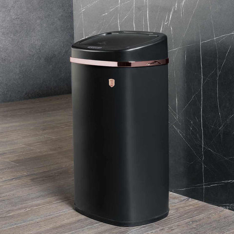  BH/8542, Cubo de basura con sensor de 58 l, negro, oro rosa, cubo de basura con sensor, eléctrico/batería, cubo de basura, contenedor de polvo, utensilios de cocina
