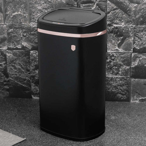  BH/8542, Cubo de basura con sensor de 58 l, negro, oro rosa, cubo de basura con sensor, eléctrico/batería, cubo de basura, contenedor de polvo, utensilios de cocina