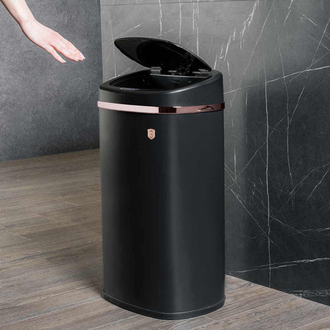  BH/8542, Cubo de basura con sensor de 58 l, negro, oro rosa, cubo de basura con sensor, eléctrico/batería, cubo de basura, contenedor de polvo, utensilios de cocina