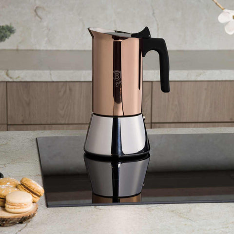  BH/8550, Cafetera de 9 tazas APTA PARA INDUCCIÓN, Oro rosa, Cafetera, Cafetera de acero inoxidable, Cafetera moka, Moka Express, Electrodomésticos de cocina