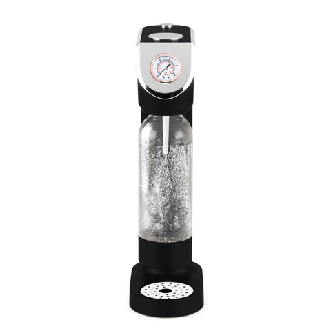 Product image of Soda maker with 2bottles and barometer universal CO2cylinders size. Part of the Black Rose Collection . Features: • Material: stainless steel, pp • Size: 43,5*22*12 cm • 2 pcs pp bottle with cup: 1,0L and 0,5L • Universal, standard CO2 cylinders size (not inclu.... (Studio view). Official Berlinger Haus product, boosted by Promintra sl.