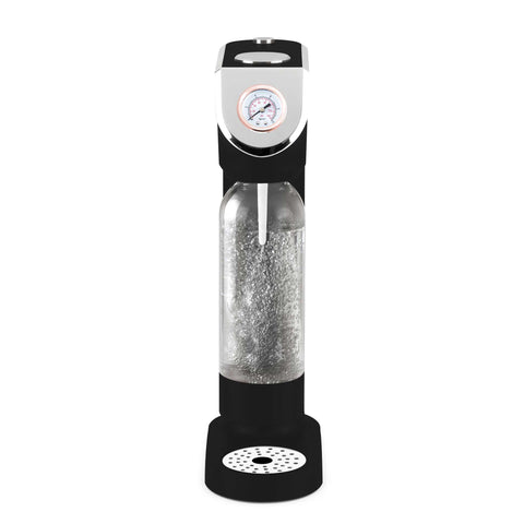 Product image of Soda maker with 2bottles and barometer universal CO2cylinders size. Part of the Black Rose Collection . Features: • Material: stainless steel, pp • Size: 43,5*22*12 cm • 2 pcs pp bottle with cup: 1,0L and 0,5L • Universal, standard CO2 cylinders size (not inclu.... (Studio view). Official Berlinger Haus product, boosted by Promintra sl.