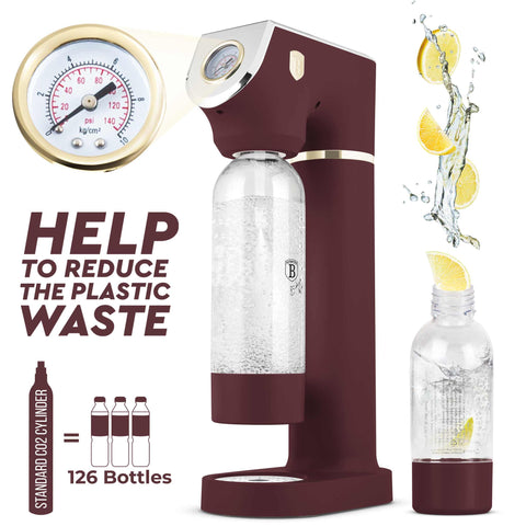 Product image of Soda maker with 2bottles and barometer universal CO2cylinders size. Part of the Leonardo Collection . Features: • Material: stainless steel, pp • Size: 43,5*22*12 cm • 2 pcs pp bottle with cup: 1,0L and 0,5L • Universal, standard CO2 cylinders size (not inclu.... (Studio view). Official Berlinger Haus product, boosted by Promintra sl.