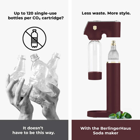 Product image of Soda maker with 2bottles and barometer universal CO2cylinders size. Part of the Leonardo Collection . Features: • Material: stainless steel, pp • Size: 43,5*22*12 cm • 2 pcs pp bottle with cup: 1,0L and 0,5L • Universal, standard CO2 cylinders size (not inclu.... (Studio view). Official Berlinger Haus product, boosted by Promintra sl.